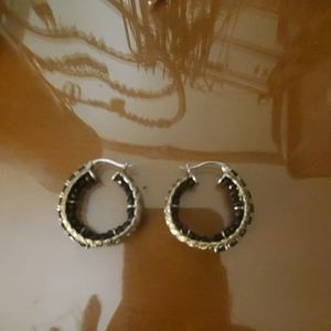 Thai black spinel hoop earrings